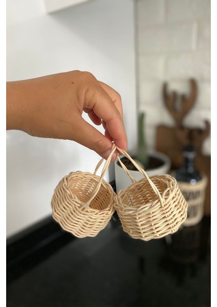 Minibask El Yapımı Rattan Kahve Sunumluk 2'li modelleri