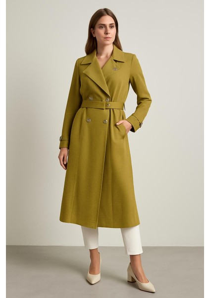 25223 Önü Düğmeli Kolu Düğme ve Kat Detaylı Önü Cepli Beli Bağlamalı Giy Çık Kap #03-25#