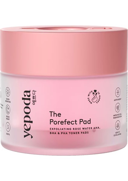 The Porefect Pad – Gül Suyu, Aha, Bha ve Pha'lı Canlandırıcı Peeling Pedleri 120 ml / 60 Bant