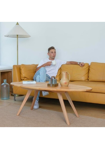 Surf Masif Kayın Ahşap Orta Sehpa - Oval Formlu