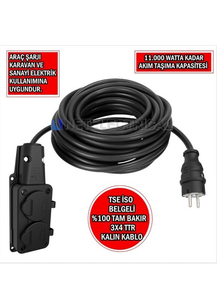 2'li 30 Metre 3x4 Ttr Tam Bakır Kalın Kablolu Bem-Ba Kauçuk Grup Priz