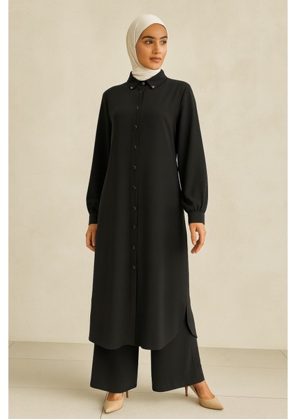 56124 Önü Düğmeli Kol Ucu Manşetli Krep Ikili Takım #04-25#