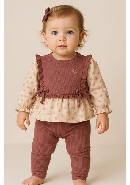 Kız Bebek Süveter Çiçekli Takım
