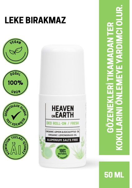 %100 Doğal Organik Roll On Aluminyum Tuzları Içermez Fresh 50 ml Vegan