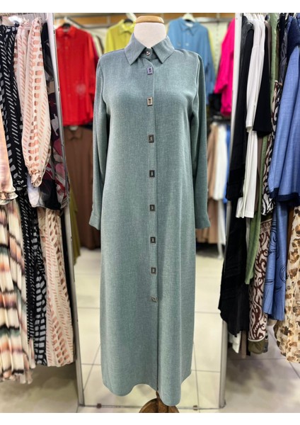 1517.1 Önü Kare Düğmeli Çıtçıtlı Gömlek Yaka Uzun Tunik Yeni Sezon #02-25#