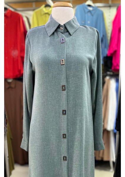 1517.1 Önü Kare Düğmeli Çıtçıtlı Gömlek Yaka Uzun Tunik Yeni Sezon #02-25# fiyatları