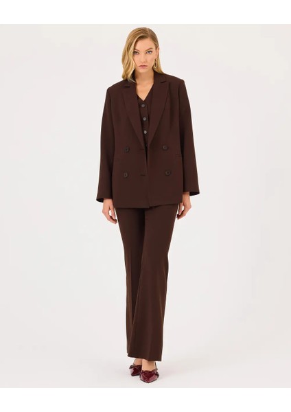 10003 Önü Çift Düğmeli Cep Görünümlü Kravuze Yaka Günlük Ceket