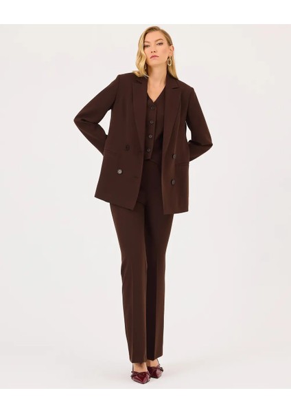 10003 Önü Çift Düğmeli Cep Görünümlü Kravuze Yaka Günlük Ceket modelleri