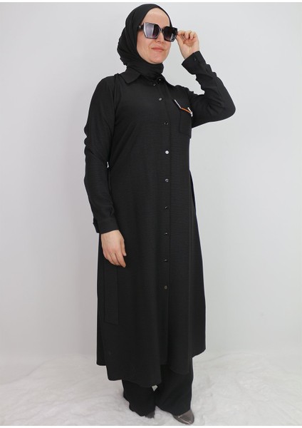 1633 Tunik Önden Düğmeli Beli Bağlamalı Cebi Taşlı Tunik Qys Tunik #247-03# fiyatları