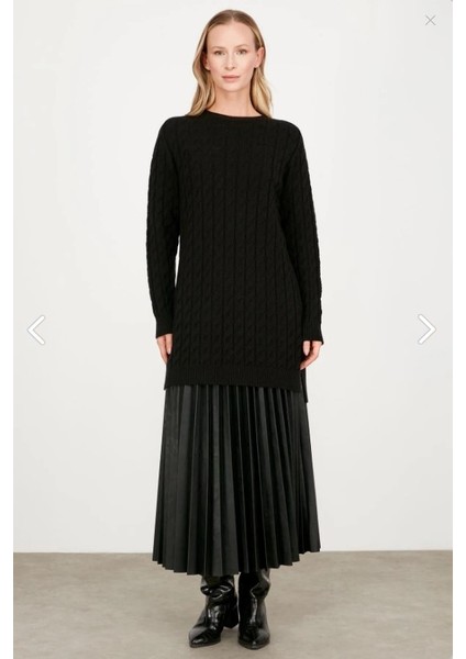 21474 Saç Örgü Detaylı Basic Triko Tunik Qks Tunik 21474 #23-123