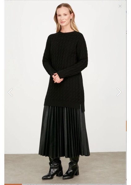 21474 Saç Örgü Detaylı Basic Triko Tunik Qks Tunik 21474 #23-123 fiyatları