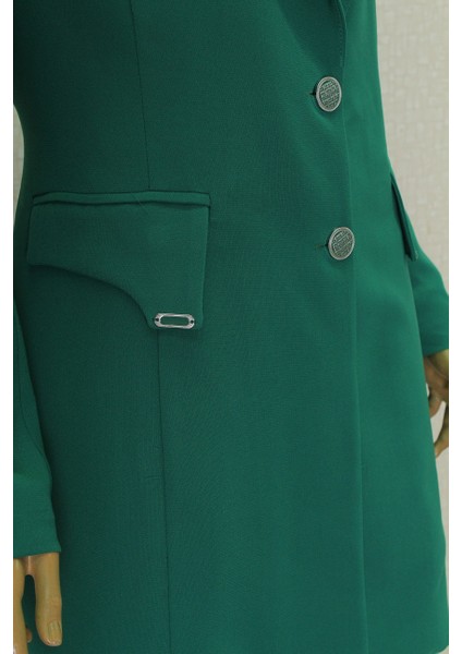 7032 Ceket Önden Çüft Düğmeli Iç Bluz Sıfır Koluu Pantolonun Blei Yarım Lastikli 3 Lü Takım Qys Takım #24-033