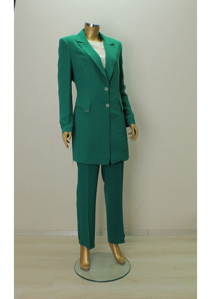 7032 Ceket Önden Çüft Düğmeli Iç Bluz Sıfır Koluu Pantolonun Blei Yarım Lastikli 3 Lü Takım Qys Takım #24-033 fiyatları