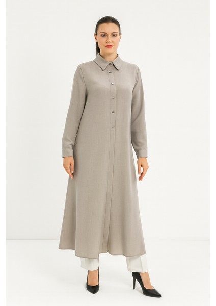 1552 Önden Gizli Düğmeli Gömlek Yaka A Kesim Tunik Kap #05-25#