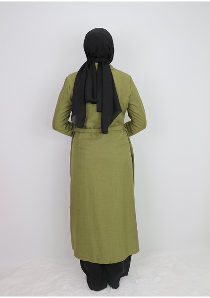 1633 Tunik Önden Düğmeli Beli Bağlamalı Cebi Taşlı Tunik Qys Tunik #247-03#