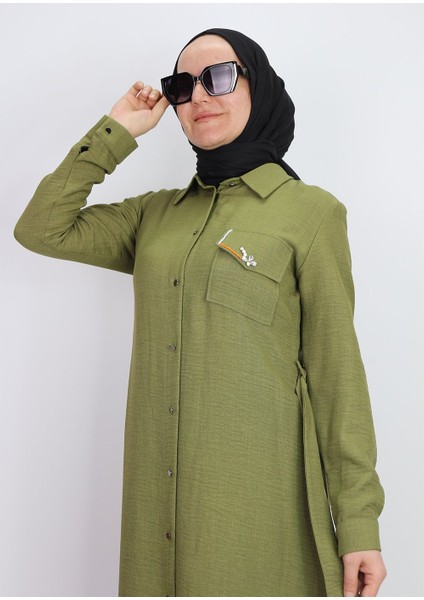 1633 Tunik Önden Düğmeli Beli Bağlamalı Cebi Taşlı Tunik Qys Tunik #247-03# fiyatları