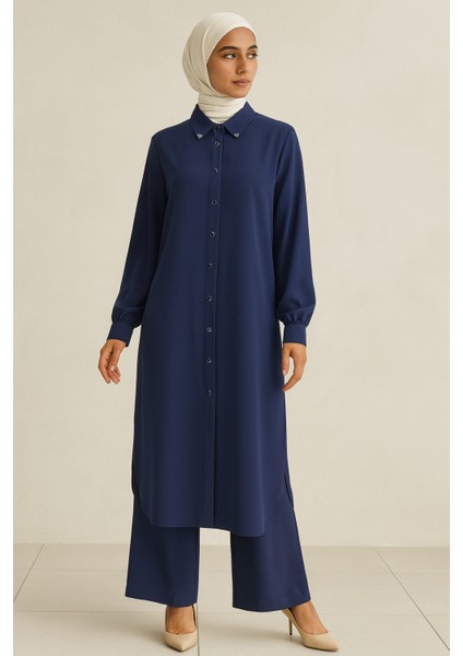 56124 Önü Düğmeli Kol Ucu Manşetli Krep Ikili Takım #04-25#