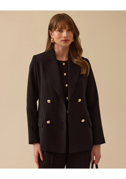 10002 Önden Düğmeli Cep Görünümlü Şık Blazer Ceket #03-25#