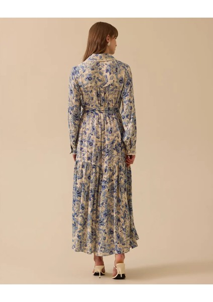 1007 Günlük Elbise Boydan Düğmeli Kolu Manşetli Önü Cep Görünümlü Etek Ucu Pileli Desenli Günlük Elbise #03-25# fiyatları