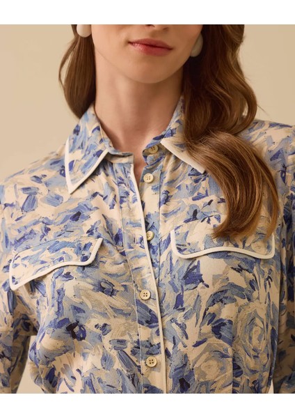 1007 Günlük Elbise Boydan Düğmeli Kolu Manşetli Önü Cep Görünümlü Etek Ucu Pileli Desenli Günlük Elbise #03-25# modelleri