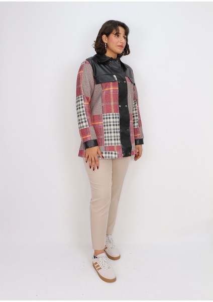 1112 Önü Çift Çıt Çıt Detaylı Yaka Kol Ucu Deri Görünümlü Kısa Desenli Ceket Qks #24-10# modelleri