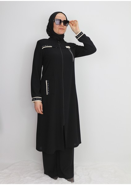 1004 Önden Fermuarlı Cepli Kol Ucu Lastikli Zincier Detaylı Giy Çık Kap Qys Kap 1004 #24-04#