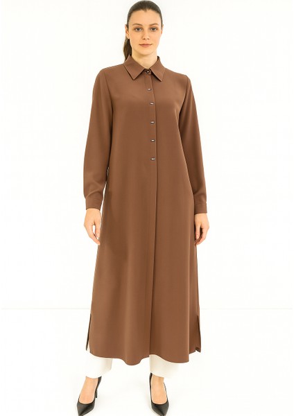 1552-1 Önden Gizli Düğmeli Kol Ucu Manşetli A Kesim Giy-Çık Krep Kap #05-25#