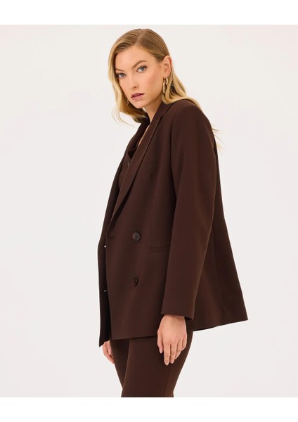 10003 Önü Çift Düğmeli Cep Görünümlü Kravuze Yaka Günlük Ceket indirimleri