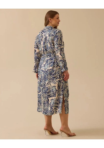 4007 Önden Düğmeli Göğüs Cep Kapakçıkları Taş Detaylı Yanları Yırtmaçlı Desenli Tunik 10002511314007 #06-25# fiyatları