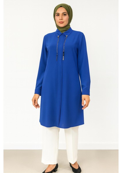 1521 Gömlek Yaka Kol Ucu Manşetli Önden Detaylı Şık Tunik #102429#