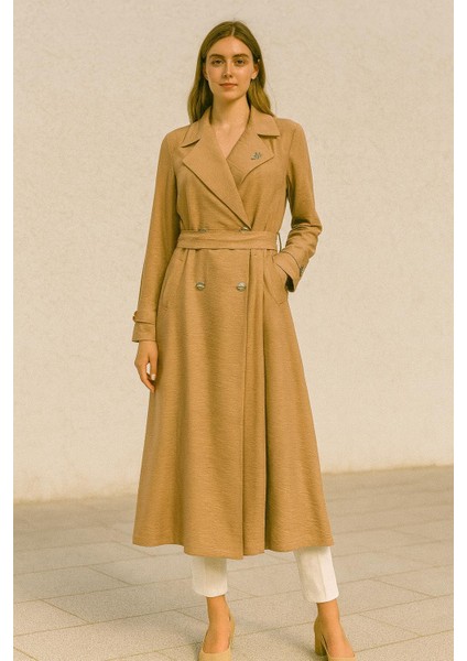 25223 Önü Düğmeli Kolu Düğme ve Kat Detaylı Önü Cepli Beli Bağlamalı Giy Çık Kap #03-25#