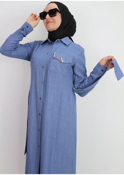 1633 Tunik Önden Düğmeli Beli Bağlamalı Cebi Taşlı Tunik Qys Tunik #247-03# fiyatları