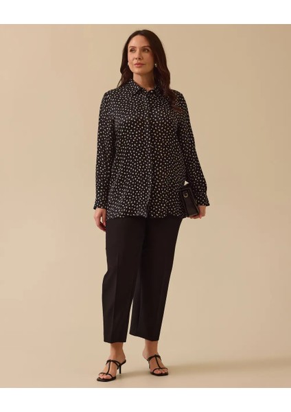 4007 Önü Gizli Düğmeli Kolları Manşetli Desenli Saten Gömlek #03-25#