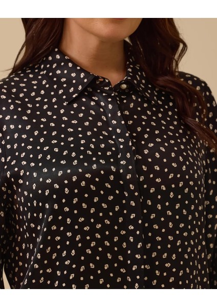 4007 Önü Gizli Düğmeli Kolları Manşetli Desenli Saten Gömlek #03-25# modelleri