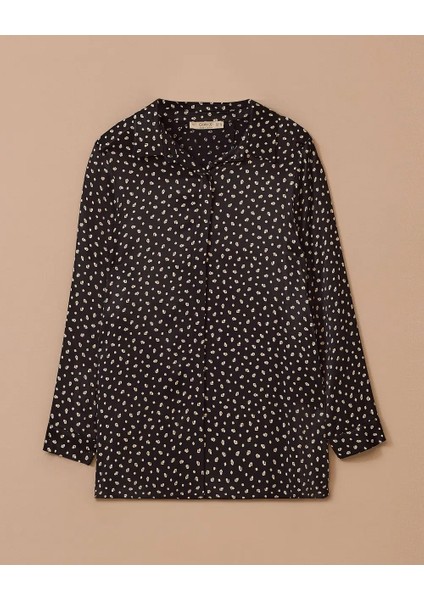 4007 Önü Gizli Düğmeli Kolları Manşetli Desenli Saten Gömlek #03-25# fırsatları