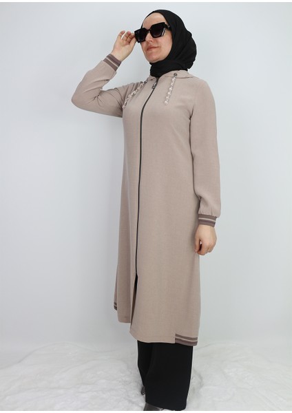 2130 Kapişonlu Kol Ucu Lastikli Önü Fermuarlı Yanları Lastik Detaylı Kapişonu Zincirli Giy-Çık Kap #02-25# fiyatları