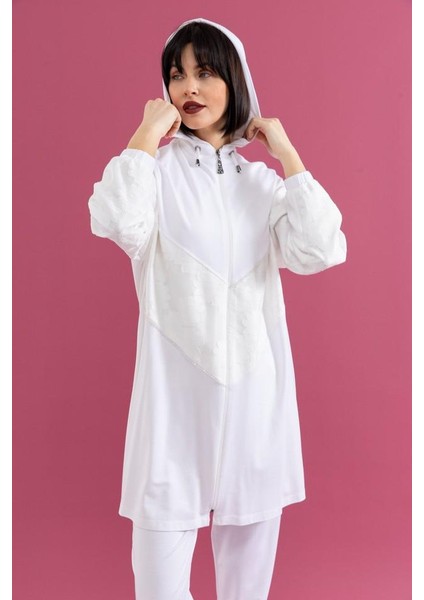 25109 Önü Fermuarlı Kapişonlu Önü Çiçek Detaylı Önü Taşlı Pantolonun Beli Lastikli Ikili Spor Takım #02-25# fiyatları