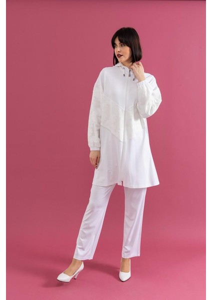 25109 Önü Fermuarlı Kapişonlu Önü Çiçek Detaylı Önü Taşlı Pantolonun Beli Lastikli Ikili Spor Takım #02-25# modelleri