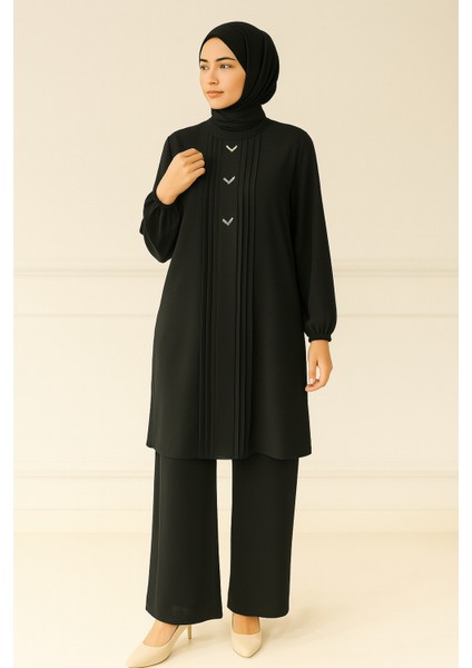 56128 Önü Pilise Detaylı Kol Ucu Manşetli Sıfır Yaka Aerobin Takım #04-25#