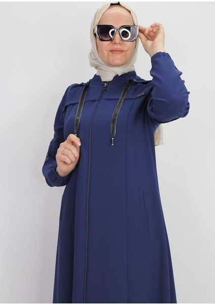 4048KOLLARI Şerit Detaylı Kol Ucu Lastikli Kapüşonlu Ferace #23-01# Qys 4048 Ferace fiyatları