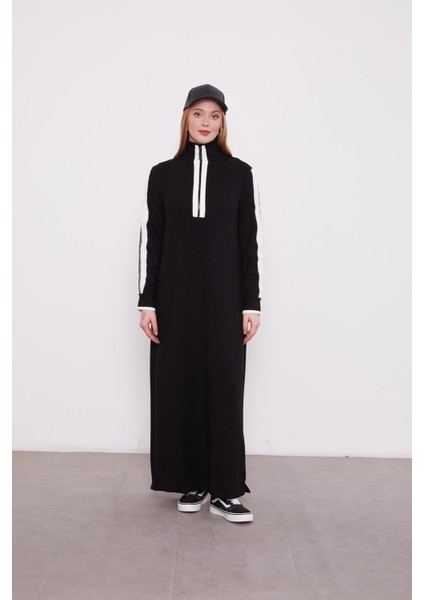 330255 Kolları Şerit Küp Detaylı Ön Göğüse Kadar Fermuarlı Kol Ucu Manşetli Kumaş Iki Iplik Elbise fiyatları