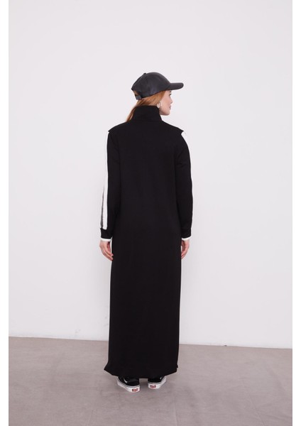 330255 Kolları Şerit Küp Detaylı Ön Göğüse Kadar Fermuarlı Kol Ucu Manşetli Kumaş Iki Iplik Elbise modelleri