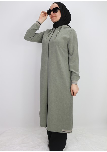 2130 Kapişonlu Kol Ucu Lastikli Önü Fermuarlı Yanları Lastik Detaylı Kapişonu Zincirli Giy-Çık Kap #02-25# fiyatları