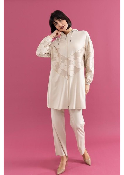 25109 Önü Fermuarlı Kapişonlu Önü Çiçek Detaylı Önü Taşlı Pantolonun Beli Lastikli Ikili Spor Takım #02-25# fiyatları