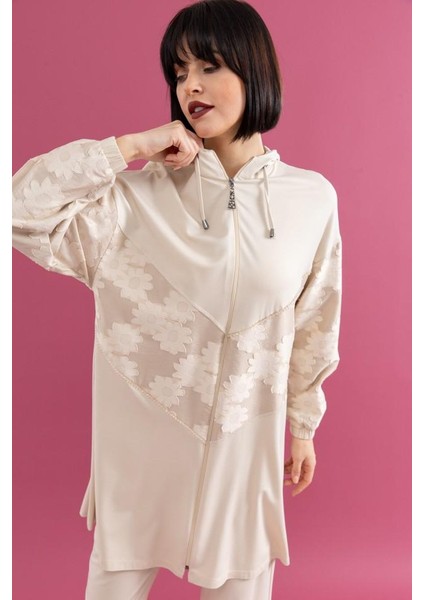 25109 Önü Fermuarlı Kapişonlu Önü Çiçek Detaylı Önü Taşlı Pantolonun Beli Lastikli Ikili Spor Takım #02-25# modelleri