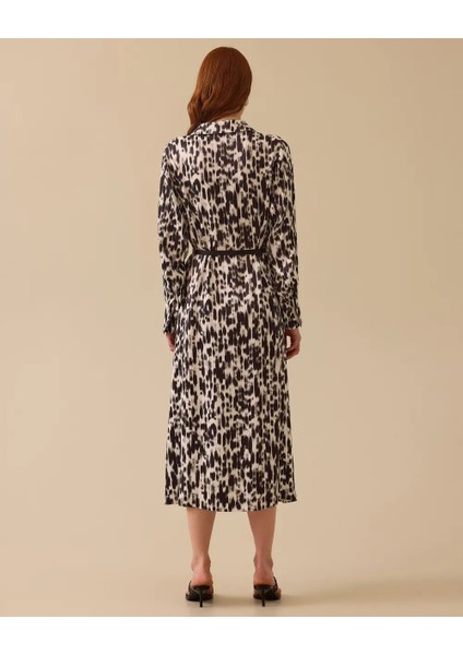 10008 Gömlek Yaka Önü Düğmeli Yanları Cepli Kolları Manşetli Desenli Şifon Elbise #03-25# fiyatları