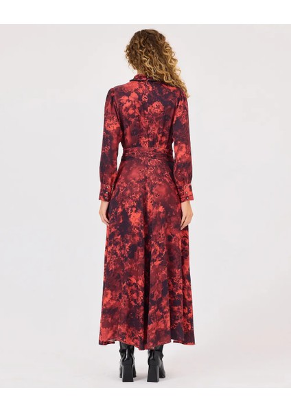 1011 Sıfır Yaka Boynu Boncuklu Kolları Manşetli Beli Dikiş Detaylı Desenli Şık Elbise #03-25# modelleri