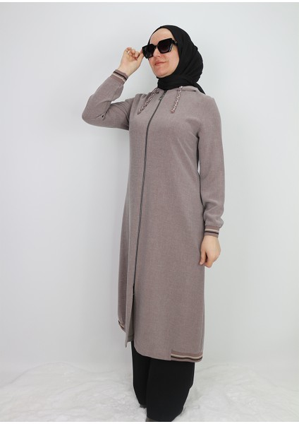 2130 Kapişonlu Kol Ucu Lastikli Önü Fermuarlı Yanları Lastik Detaylı Kapişonu Zincirli Giy-Çık Kap #02-25# fiyatları