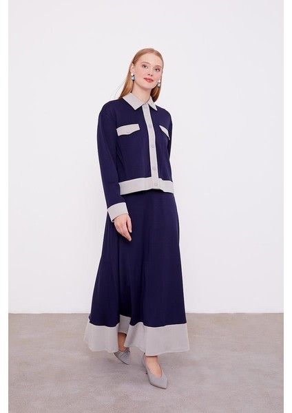 130993 Etekli Takım Önü Çıtçıt Detaylı Göğüs Cep Görünümlü Kolu Manşetli Eteğin Beli Lastikli Spor Etekli Takım fiyatları