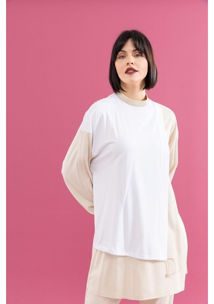 25103 Sıfır Yaka En Alt Detayı ve Kol Ucu Lastikli Pantolonun Beli Lastikli Iki Renkli Spor Takım #02-25# fiyatları